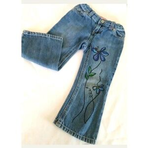 🪻BOGO🪻 Hand-Painted OLD NAVY Bootcut Jeans Sz 3T Upcycled Floral‎